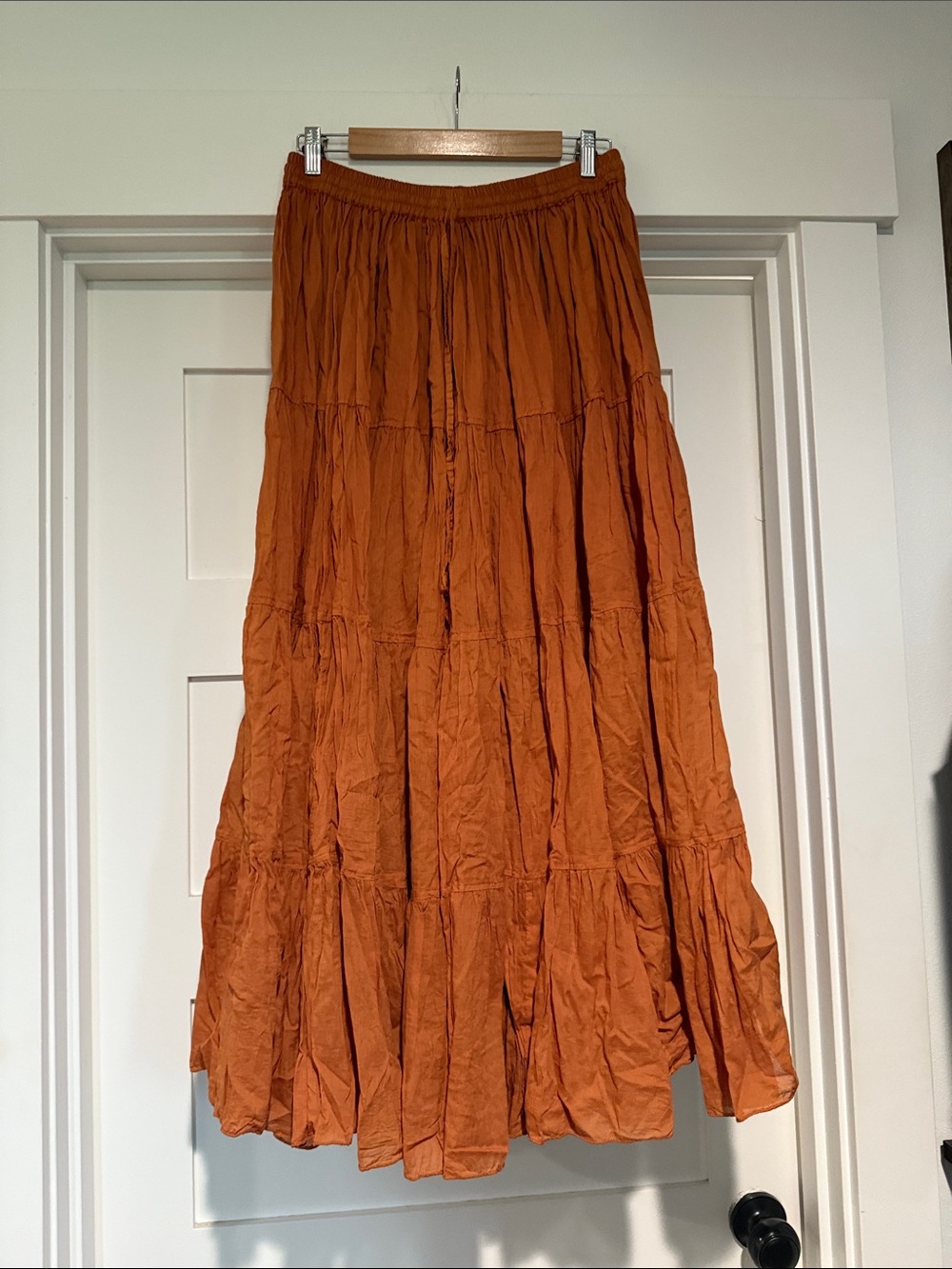 NWOT Flowing Tiered Maxi Skirt in Rust Orange